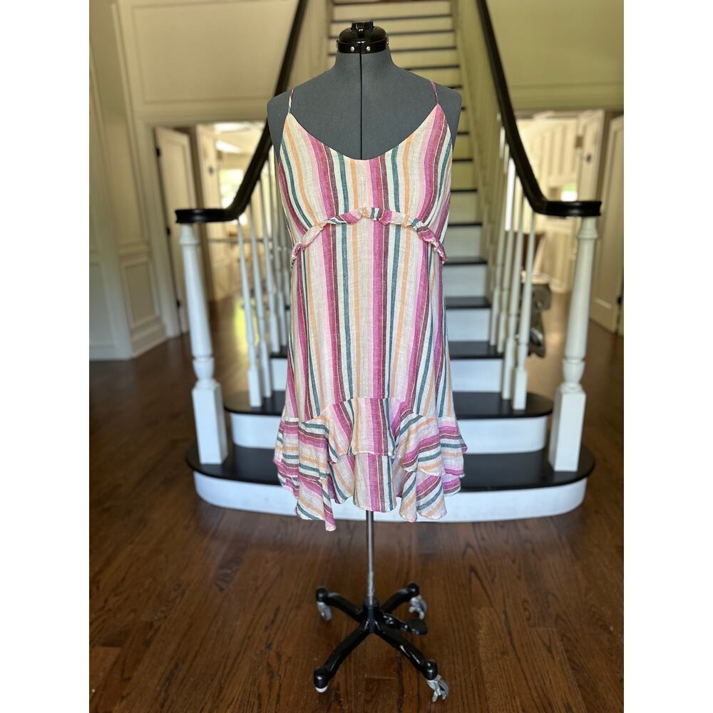 Rails Rainbow Metallic Striped Ruffle Hem Sundress Large - Picture 2 of 10
